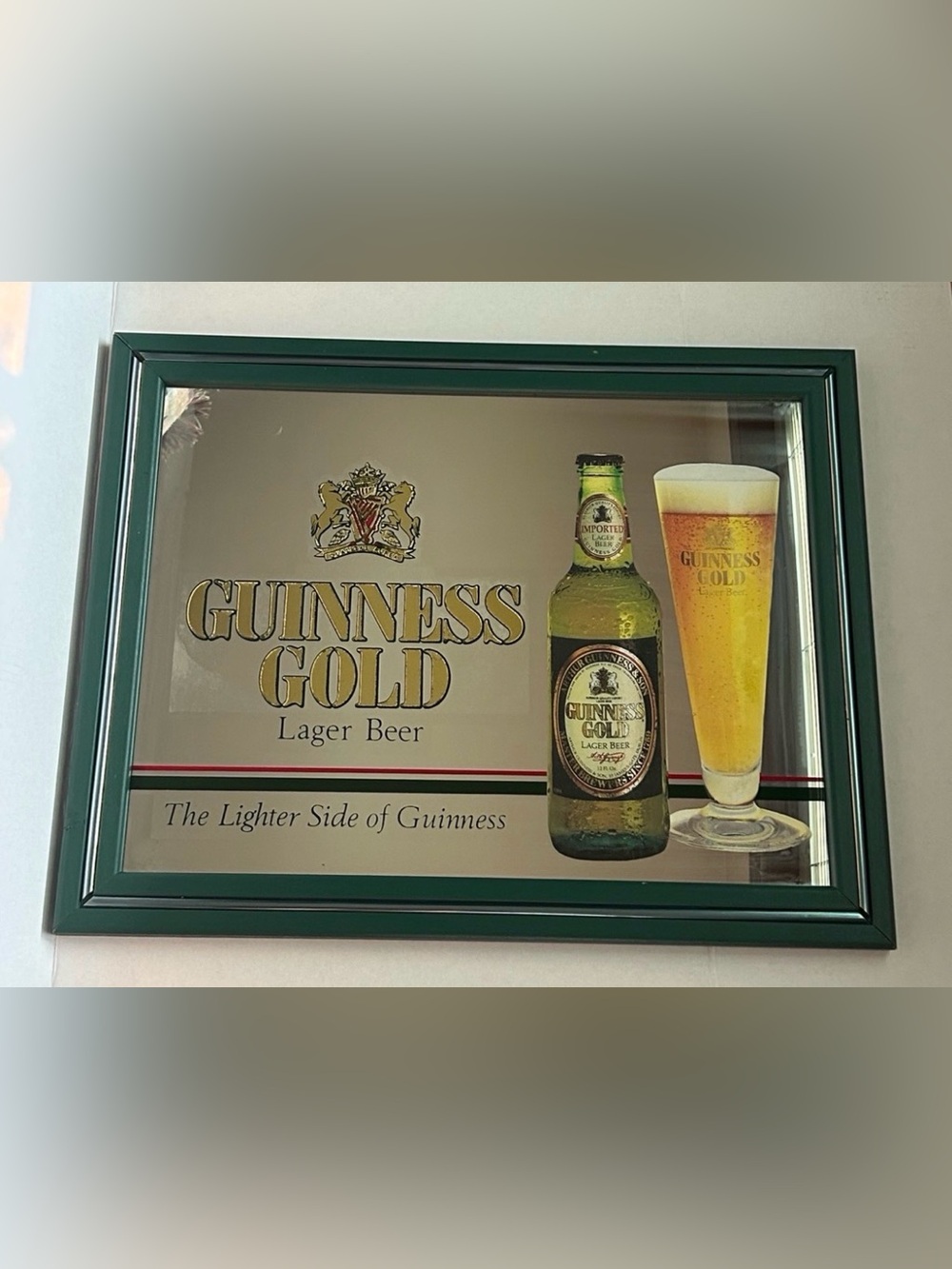 Guinness Gold Framed Sign with Green Trim and Gold Lettering
